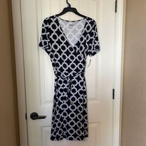 NWT blue and white faux wrap dress